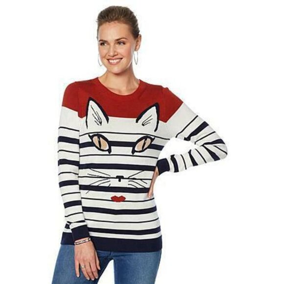 DG2 by Diane Gilman Striped Kitty Sweater 634-881 - Picture 1 of 1